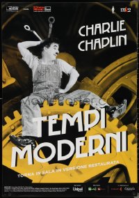 2z0512 MODERN TIMES Italian 1sh R2014 best different image of Charlie Chaplin and many gears!