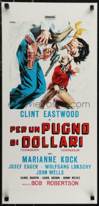 2z0522 FISTFUL OF DOLLARS Italian locandina R1970s different artwork of generic cowboy by Symeoni!