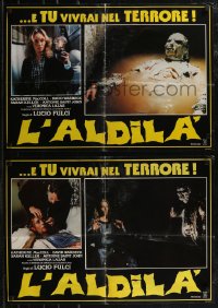 2z0544 BEYOND set of 2 Italian 19x26 pbustas 1983 Lucio Fulci, 7 Doors of Death, different!