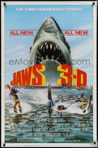 2z1013 JAWS 3-D 1sh 1983 Dennis Quaid, great Gary Meyer shark art, the third dimension is terror!
