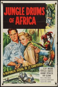 2z1023 JUNGLE DRUMS OF AFRICA 1sh 1952 Clayton Moore with gun & Phyllis Coates, Republic serial!