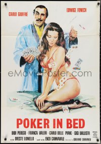 2z0328 POKER IN BED Lebanese 1974 Ciriello art of Giuffre throwing cards at sexy Edwige Fenech!