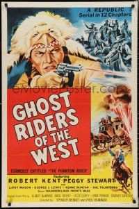 2z1096 PHANTOM RIDER 1sh R1954 Republic serial, Native American w/gun, Ghost Riders of the West!