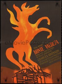 2z0420 CHINO Polish 23x31 1977 John Sturges, wonderful different flaming horse art by Jerzy Flisak!