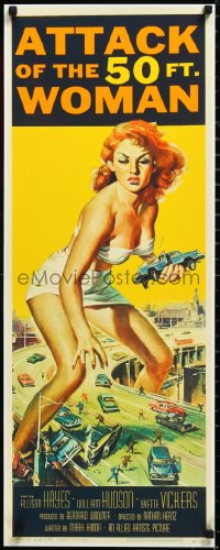 2z0025 ATTACK OF THE 50 FT WOMAN 14x36 REPRO poster 2000s Brown art of Allison Hayes over highway!