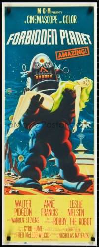 2z0026 FORBIDDEN PLANET 14x36 REPRO poster 2000s art of Robby the Robot carrying sexy Anne Francis!