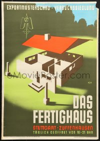 2z0248 DAS FERTIGHAUS 17x24 German special poster 1947 cool artwork of prefab being built!