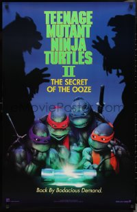 2z1187 TEENAGE MUTANT NINJA TURTLES II teaser 25x39 1sh 1991 Secret of the Ooze, borderless design!