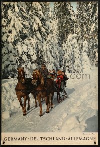 2z0138 GERMANY Bayerischer Wald style 20x29 German travel poster 1960s sledders in the Bavarian Forest