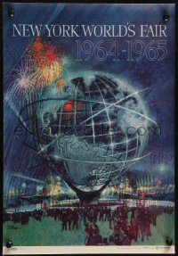 2z0145 NEW YORK WORLD'S FAIR 11x16 travel poster 1961 art of the Unisphere & fireworks by Bob Peak!