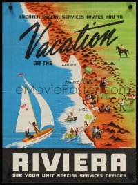 2z0154 VACATION ON THE RIVIERA 20x27 travel poster 1940s Irwin art, Theater Special Services, rare!