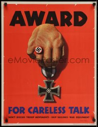 2z0166 AWARD FOR CARELESS TALK 20x26 WWII war poster 1944 Dohanos art, it results in Nazi medals!