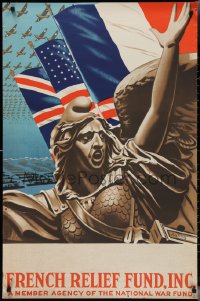 2z0174 FRENCH RELIEF FUND 27x41 WWII war poster 1943 Louis Fernez art of France's Marianne!