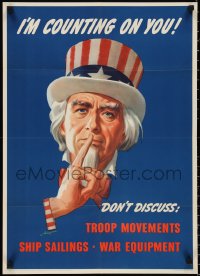 2z0176 I'M COUNTING ON YOU 20x28 WWII war poster 1943 art of Uncle Sam urging silence by Helguera!