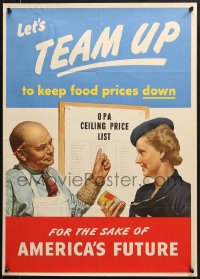 2z0180 LET'S TEAM UP TO KEEP FOOD PRICES DOWN 20x28 WWII war poster 1944 for the sake of our future!
