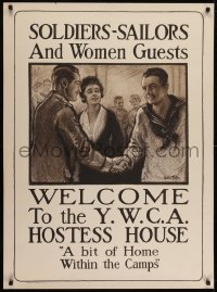 2z0159 SOLDIERS SAILORS & WOMEN GUESTS 28x38 WWI war poster 1918 YMCA Hostess House, Tittle art!