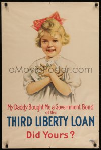 2z0160 THIRD LIBERTY LOAN 20x30 WWI war poster 1917 her daddy bought her a government bond!