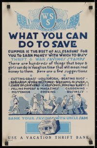 2z0162 WHAT YOU CAN DO TO SAVE 14x22 WWI war poster 1917 children doing chores by Stacy H. Wood!
