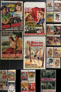3a0580 LOT OF 38 FORMERLY FOLDED BELGIAN POSTERS 1950s-1990s a variety of cool movie images!