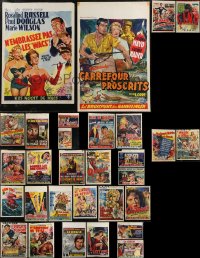 3a0670 LOT OF 30 FORMERLY FOLDED MOSTLY 1950S BELGIAN POSTERS 1950s a variety of cool movie images!