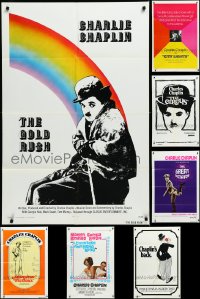 3a0277 LOT OF 7 FOLDED CHARLIE CHAPLIN ONE-SHEETS R1960s-1970s Gold Rush, Great Dictator & more!