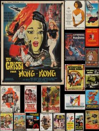 3a0708 LOT OF 26 FORMERLY FOLDED MISCELLANEOUS POSTERS FROM MOVIES SET IN HONG KONG 1960s-1980s
