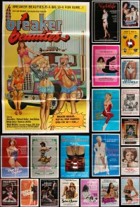 3a0246 LOT OF 34 FOLDED SEXPLOITATION ONE-SHEETS 1970s-1980s sexy images with partial nudity!
