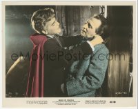 3b0855 BRIDES OF DRACULA color 8x10 still 1960 c/u of vampire baron David Peel choking Peter Cushing!