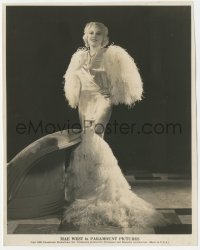 3b0979 MAE WEST 7.75x9.75 still 1933 full-length modeling feathered dress for I'm No Angel!