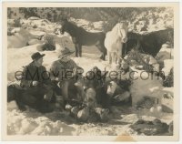 3b1016 OREGON TRAIL 8x10.25 still 1936 John Wayne & cowboys eating dinner at their snowy camp, rare!