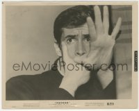3b1028 PSYCHO 8x10 still 1960 best close up of Anthony Perkins cowering in fear, Hitchcock classic!