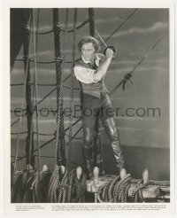 3b1044 SEA HAWK 8.25x10 still 1940 full-length pirate Errol Flynn with sword on ship's rigging!