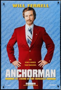 3b1664 ANCHORMAN teaser DS 1sh 2004 The Legend of Ron Burgundy, image of newscaster Will Ferrell!