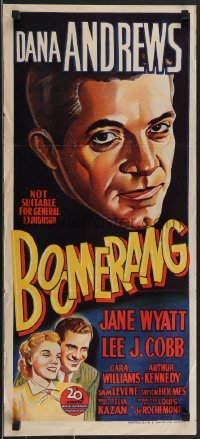 3b0251 BOOMERANG Aust daybill 1947 different art of Andrews & Wyatt, Elia Kazan film noir!