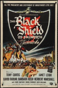 3b0266 BLACK SHIELD OF FALWORTH 1sh 1954 art of knight Tony Curtis & real life wife Janet Leigh
