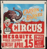 3b1247 CARSON & BARNES BIG 5 RING CIRCUS 23x28 circus poster 1950s art of elephant, clown & tent!