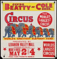 3b1248 CLYDE BEATTY-COLE BROS CIRCUS 21x28 circus poster 1960s art of parade of elephants!