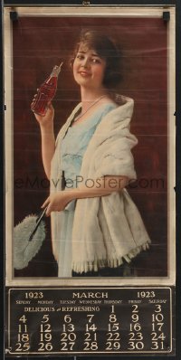 3b1237 COCA-COLA calendar 1923 calendar girl holding her feather fan, ultra rare!