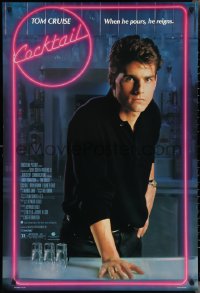 3b1675 COCKTAIL 1sh 1988 Shue, Brown, sexy bartender Tom Cruise close up w/shotglasses!