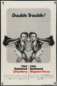 3b0283 DIRTY HARRY/MAGNUM FORCE 1sh 1975 cool mirror image of Clint Eastwood, double trouble!