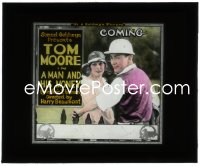 3b0799 MAN & HIS MONEY glass slide 1919 c/u of Tom Moore in polo outfit with pretty Seena Owen!