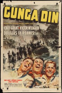 3b0300 GUNGA DIN 1sh 1939 art of Cary Grant, Douglas Fairbanks Jr. & Victor McLaglen, ultra rare!