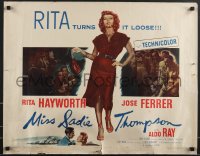 3b1198 MISS SADIE THOMPSON 2D 1/2sh 1953 sexy smoking prostitute Rita Hayworth, blue title!