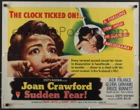 3b1206 SUDDEN FEAR style A 1/2sh 1952 great close up of terrified Joan Crawford, Jack Palance