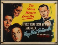 3b1208 THEY WON'T BELIEVE ME style B 1/2sh 1947 Susan Hayward, Robert Young, Jane Greer, noir!