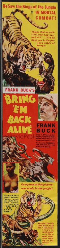 3b0709 BRING 'EM BACK ALIVE herald 1933 Frank Buck, cool art of tiger fighting giant snake in jungle!