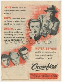 3b0712 CROSSFIRE herald 1947 Robert Young, Robert Mitchum, Robert Ryan, dynamite, ultra rare!
