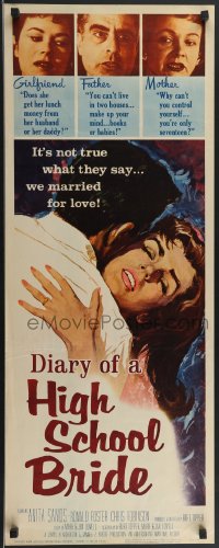 3b1146 DIARY OF A HIGH SCHOOL BRIDE insert 1959 AIP bad girl, it's not true what they say!