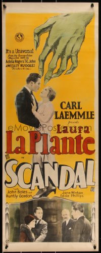 3b1165 SCANDAL insert 1929 great art of creepy hand over Laura LaPlante & John Boles, ultra rare!