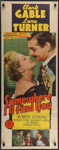 3b1168 SOMEWHERE I'LL FIND YOU insert 1942 wonderful close up of Clark Gable kissing Lana Turner!